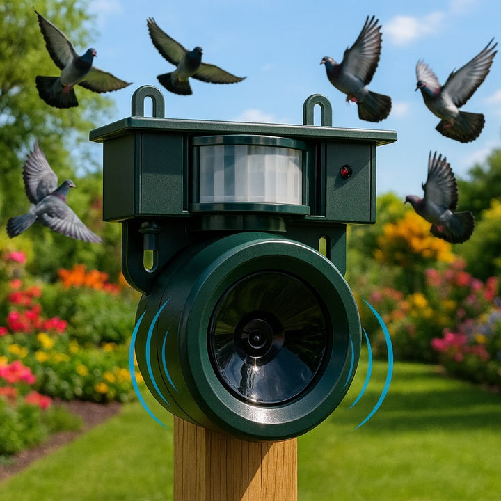 Bird Deterrent Device | Solar-Powered Sensor | Natural Bird of Prey Calls | Birdfend