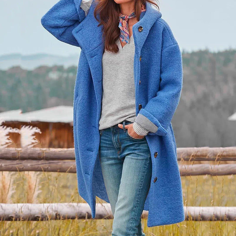 Women's Wool Blend Coat with Hood and Classic Design