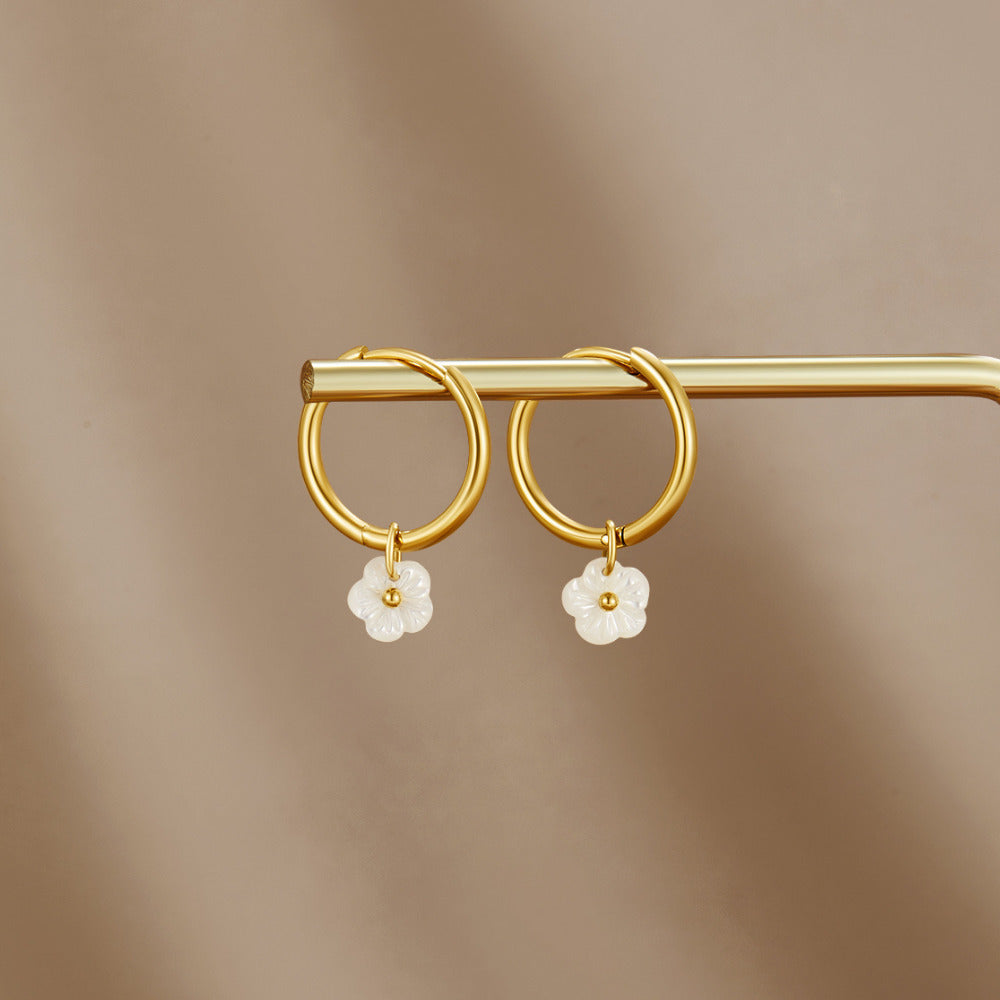 White Petal Hoop Earrings