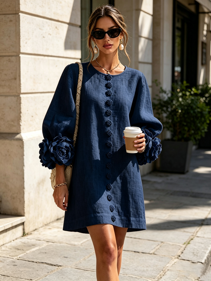 Boryana Colourful Mini Dress with Eye-Catching Ruffled Cuffs