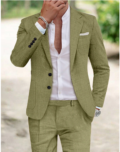 Elegant Imitation Linen Plaid Suit for Men – Timeless Style and Comfort for Every Occasion
