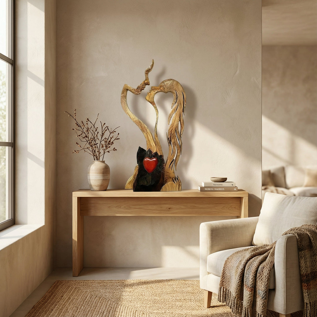 Paar-Skulptur aus Holz – Abstraktes Design, handwerklicher Look & Wohndekoration