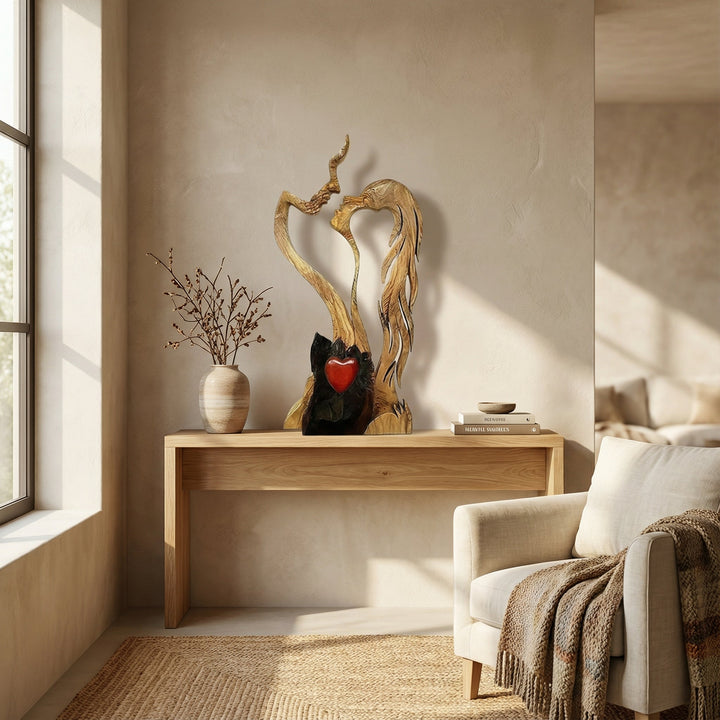 Paar-Skulptur aus Holz – Abstraktes Design, handwerklicher Look & Wohndekoration