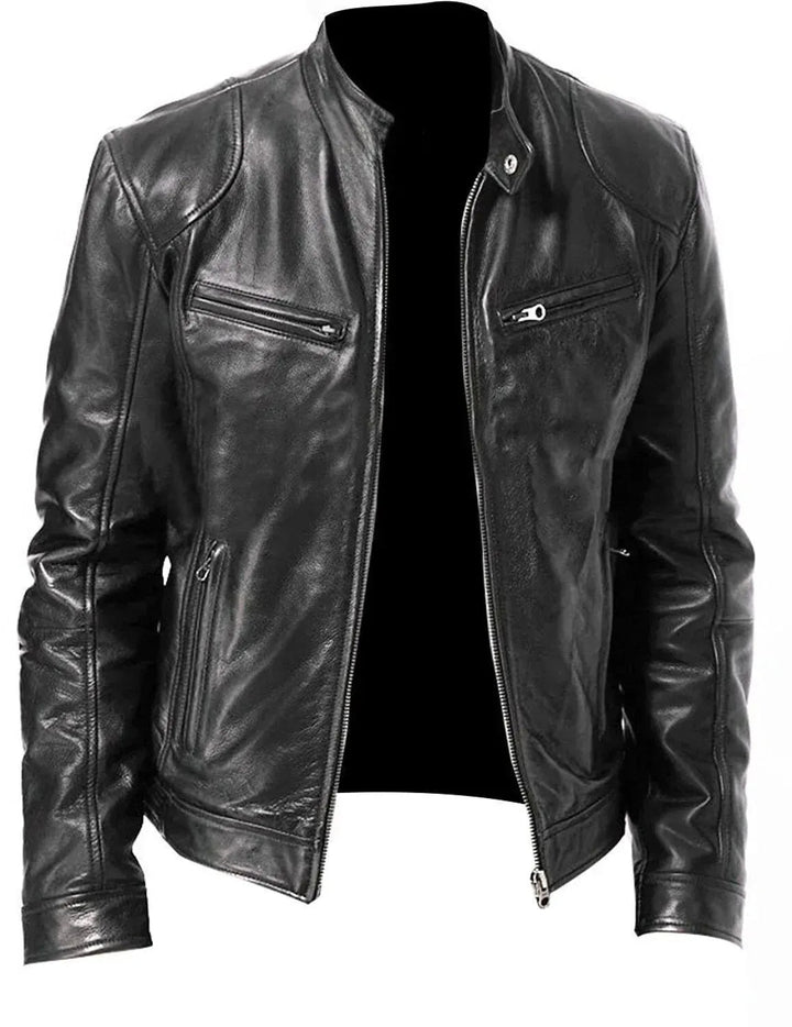 Rugged Leather Motorcycle Biker Jacket for Men