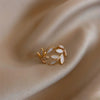 Women’s Gold Leaf Ring with White Opal – Adjustable Fit