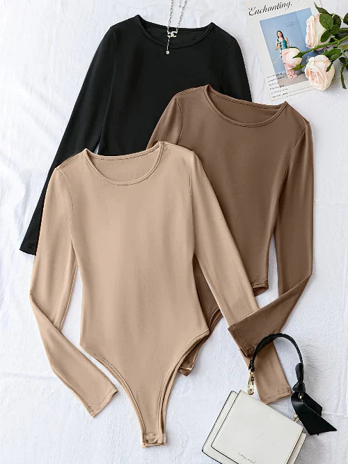 3-Pack Casual Long Sleeve Bodysuits for Women
