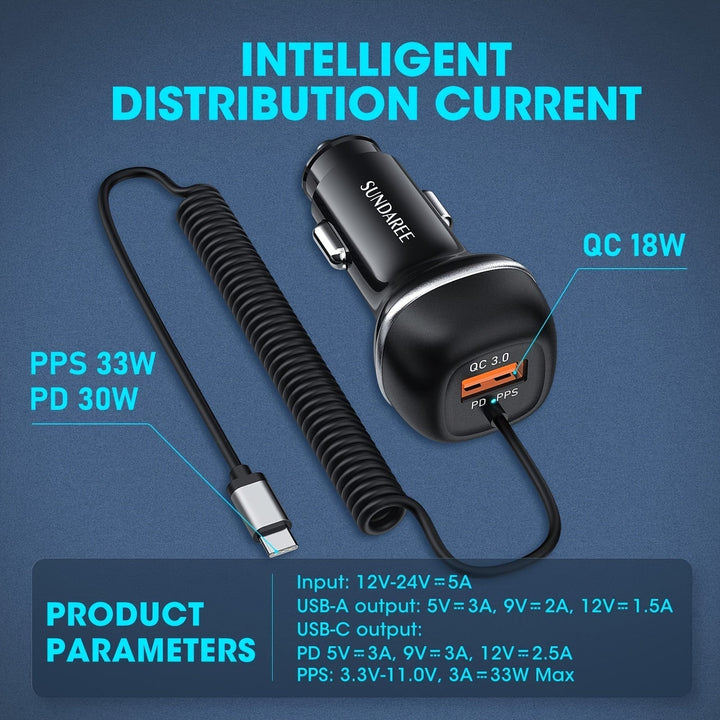 Fast-Charging 51W Rechargeable USB-C Car Charger – For Super-Fast Charging of Multiple Devices