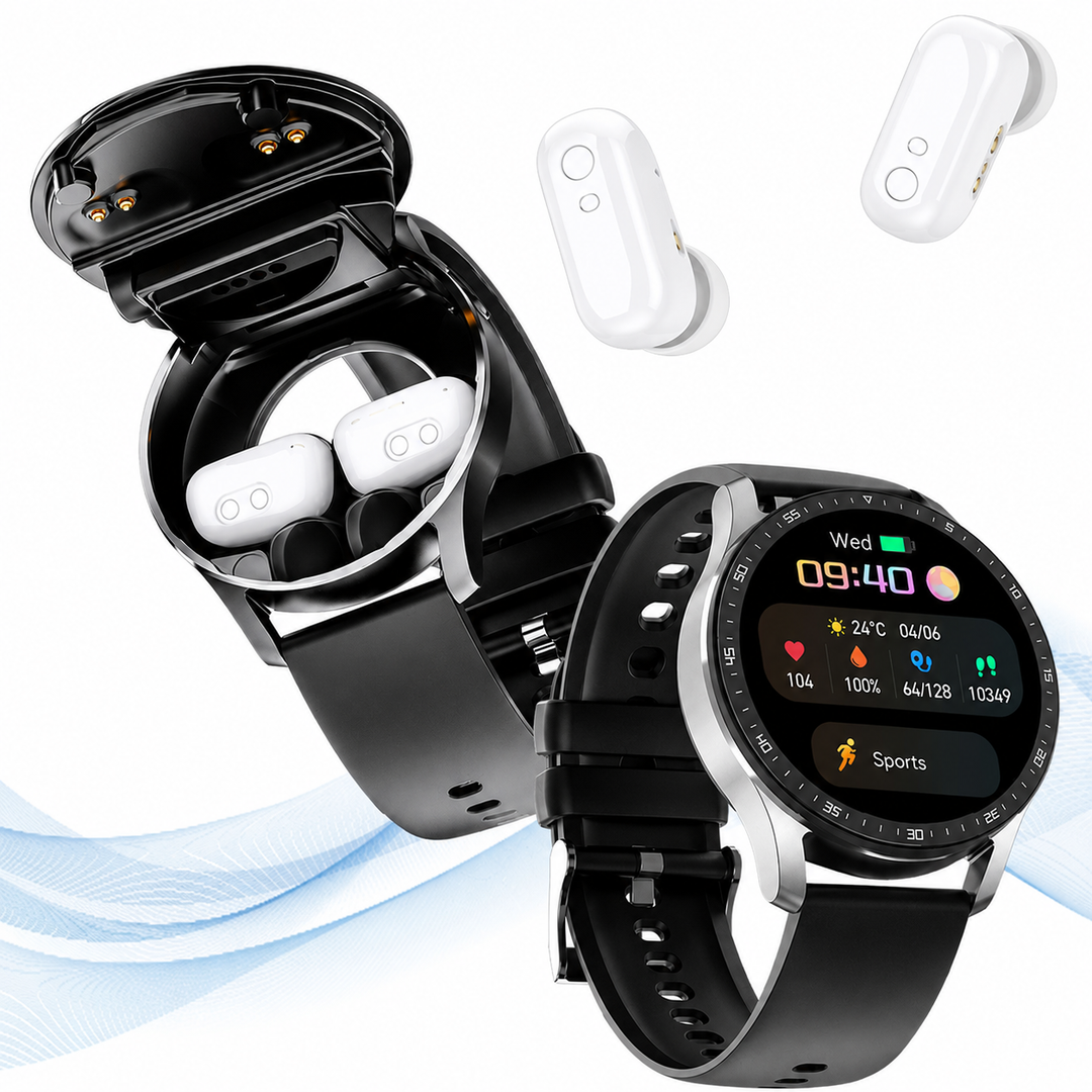 PrestigeTrack EchoWrist | Smartwatch with Bluetooth Earbuds for Fitness and Health Monitoring