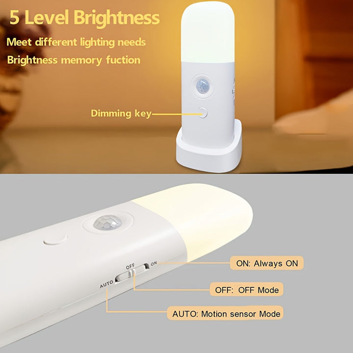LED Night Light with Motion Sensor – USB Rechargeable and Adjustable Brightness for Bedrooms and Hallways