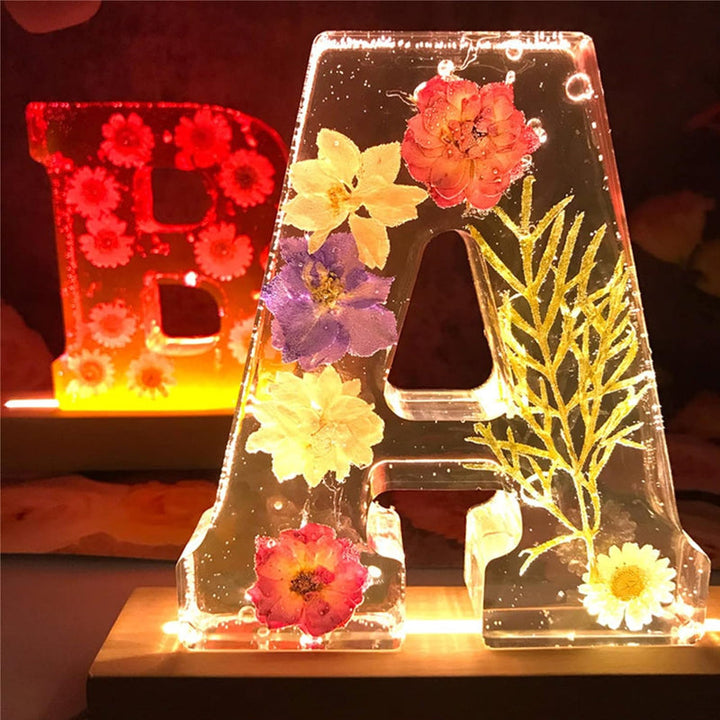 LumiFlair Floral Initial Night Light | Personalised Resin Light with Soft LED Light