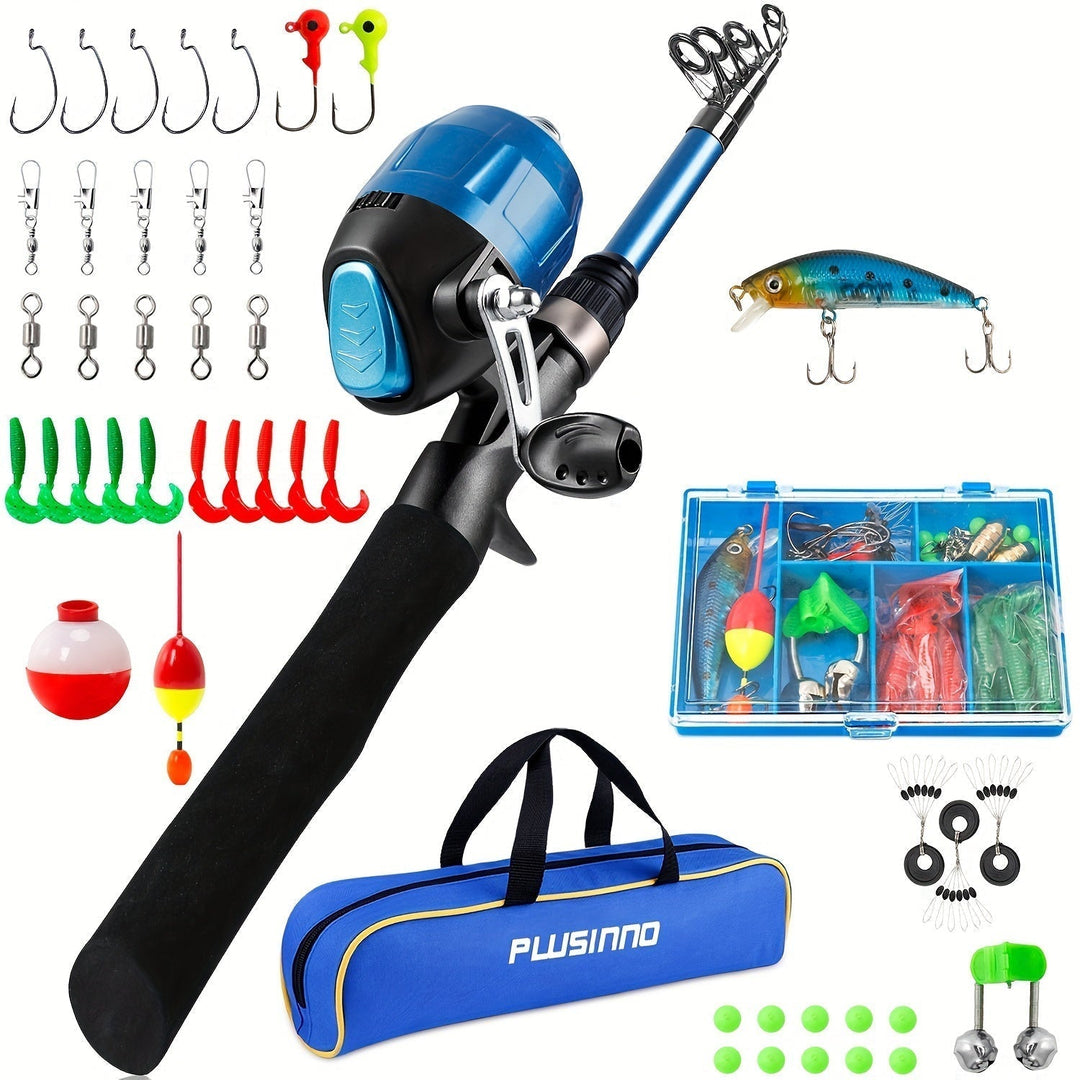 Complete Telescopic Fishing Rod and Reel Set with Carry Bag and Tackle Box