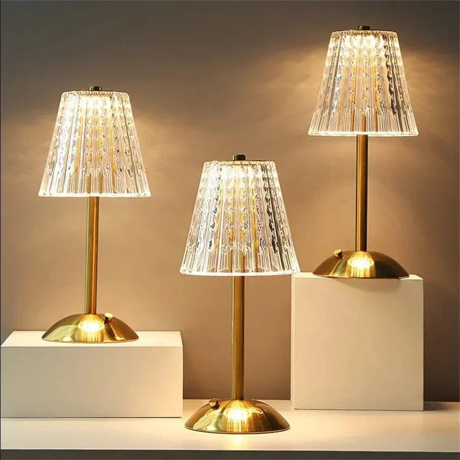 Elegant LED Table Lamp with Crystal Shade and Gold Finish – Touch Switch