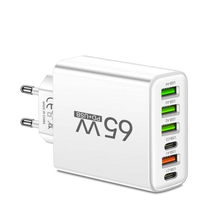 PowerMax 65W 6-in-1 Fast Charger – Charges up to 6 Devices Simultaneously – Ideal for Home, Office and Travel