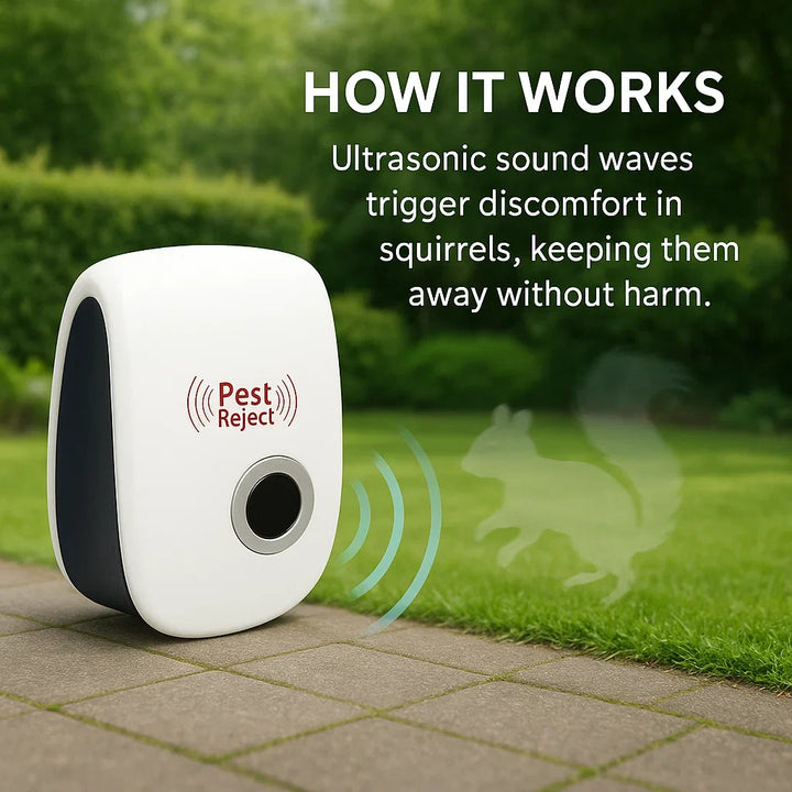 Ultrasonic Squirrel Repellent Device - Effective Pest Control to Keep Squirrels Away in 48 Hours for Gardens and Yards