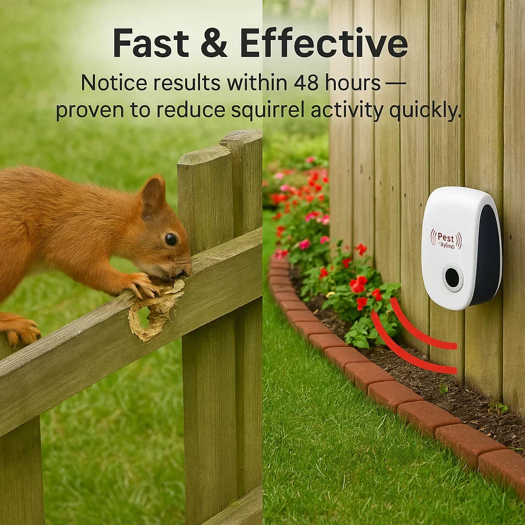Ultrasonic Squirrel Repellent Device - Effective Pest Control to Keep Squirrels Away in 48 Hours for Gardens and Yards