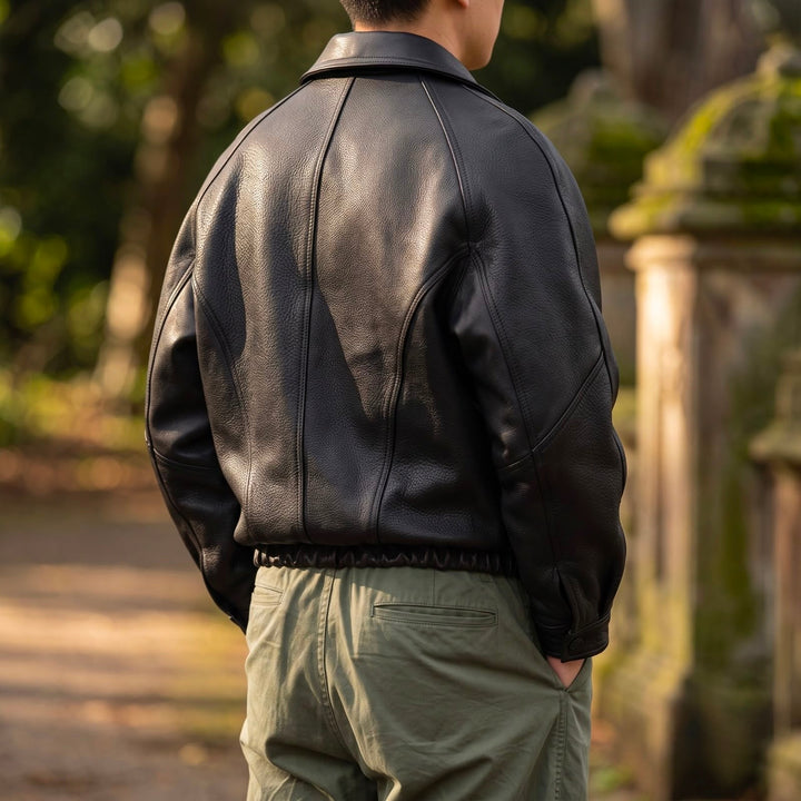Men's Leather Jacket with Zip – Structured, Collar-Focused Mid-Layer for Spring/Autumn