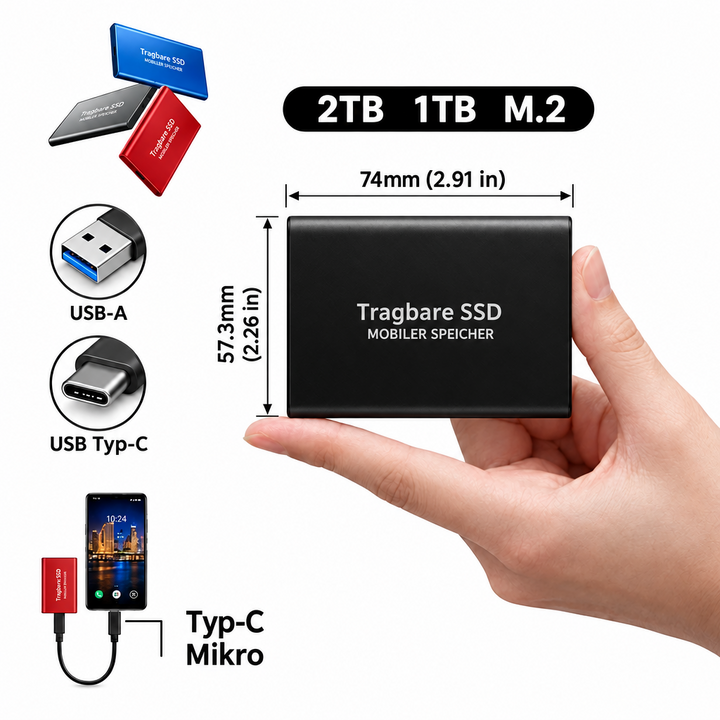 Portable High-Speed SSD, USB-C 1050 MB/s (2 TB)