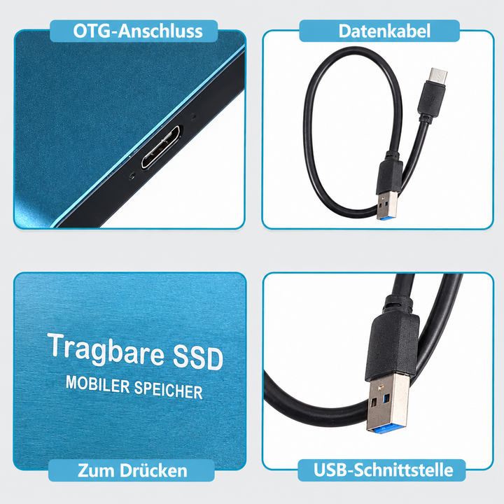 Portable High-Speed SSD, USB-C 1050 MB/s (2 TB)