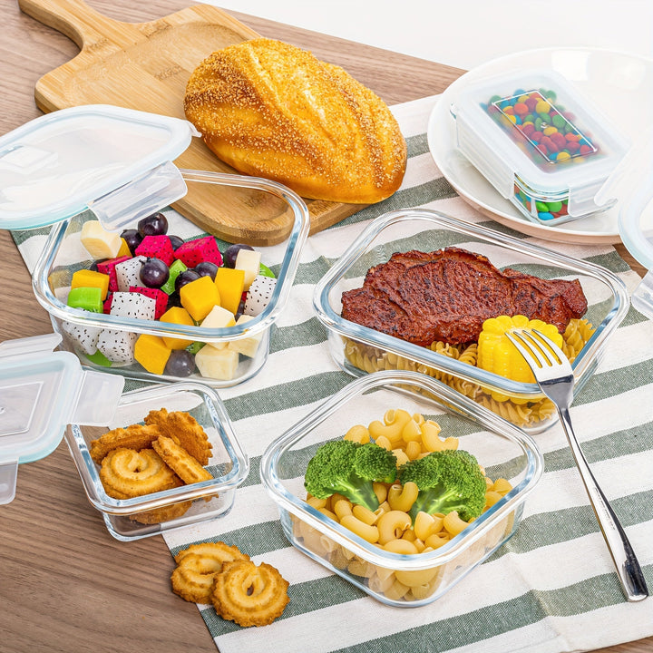 Set aus 8 Glasbehältern für Lebensmittel – Bento-Boxen zur Essensvorbereitung, luftdicht, mit auslaufsicheren Deckeln, geeignet für Mikrowelle, Backofen, Gefrierschrank und Spülmaschine, BPA-frei