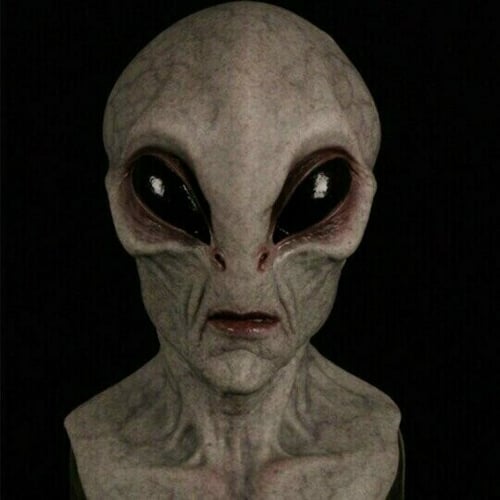 CosmicMorph Realistische Alienmaske | Handbemaltes Halloween-Kostümzubehör für den ganzen Kopf