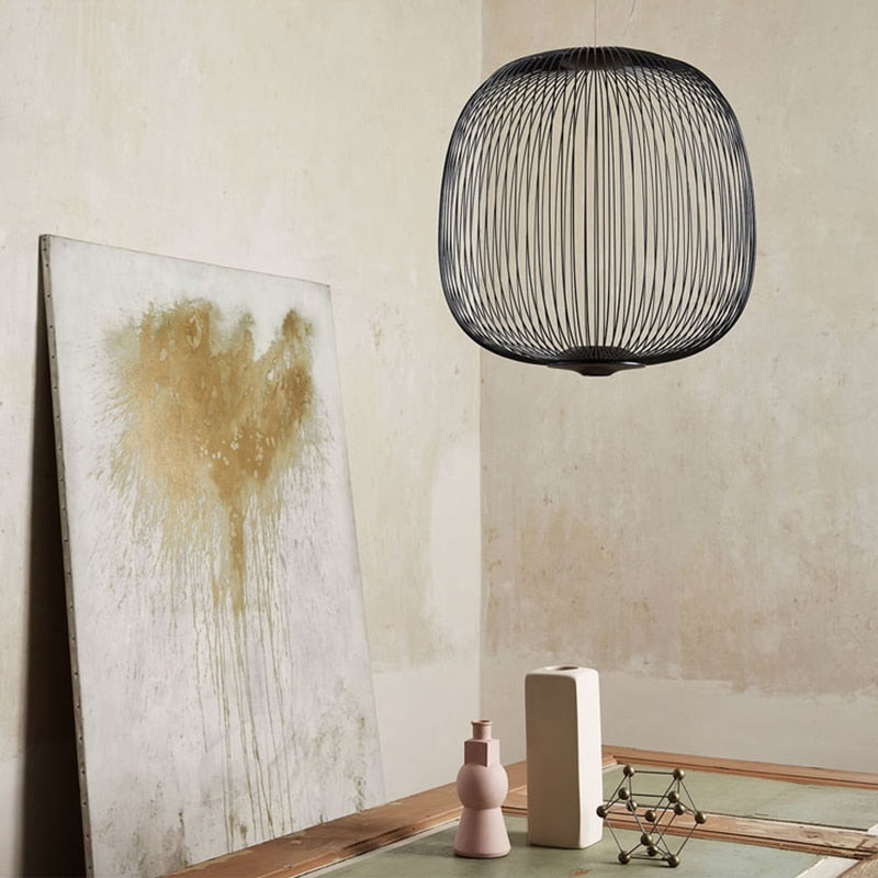 Iron Pendant Light with Spoke Pattern, 35 cm Width, 135 cm Drop