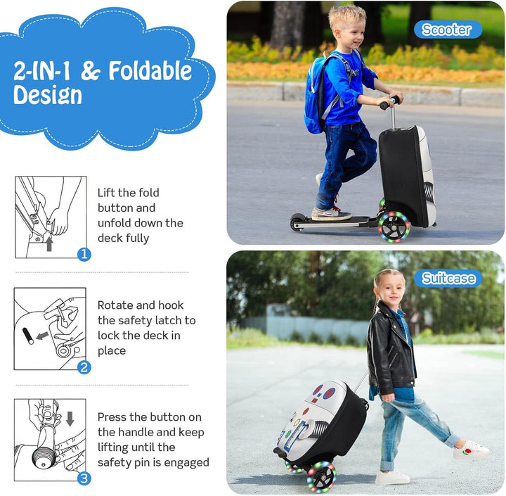 2-in-1 Kids' Scooter Suitcase with LED Wheels
