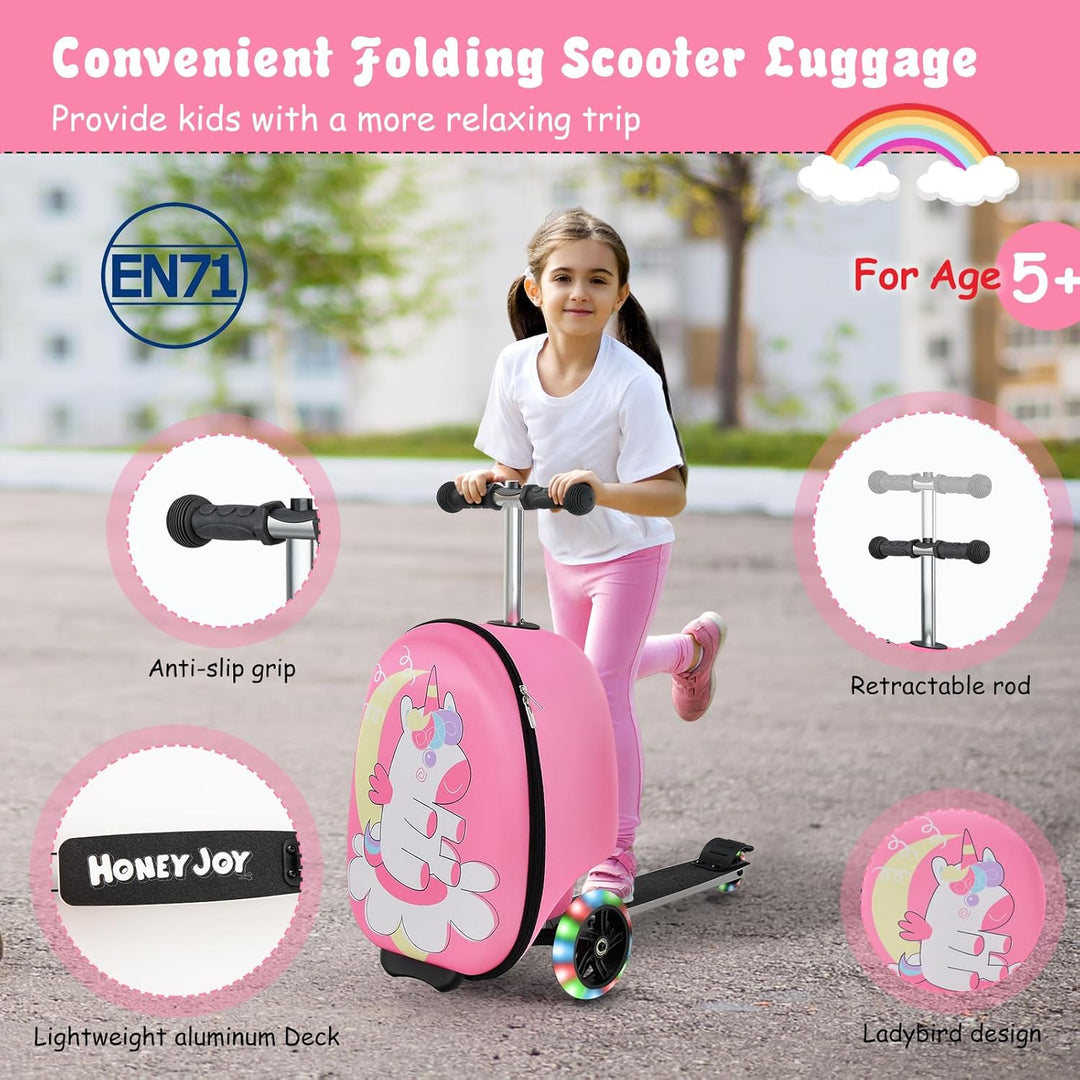 2-in-1 Kids' Scooter Suitcase with LED Wheels