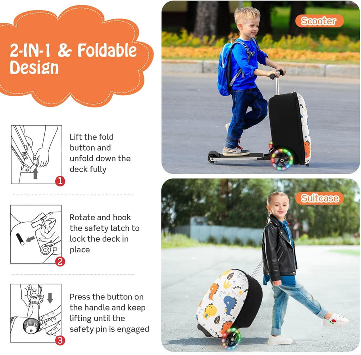 2-in-1 Kids' Scooter Suitcase with LED Wheels
