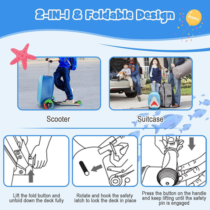 2-in-1 Kids' Scooter Suitcase with LED Wheels