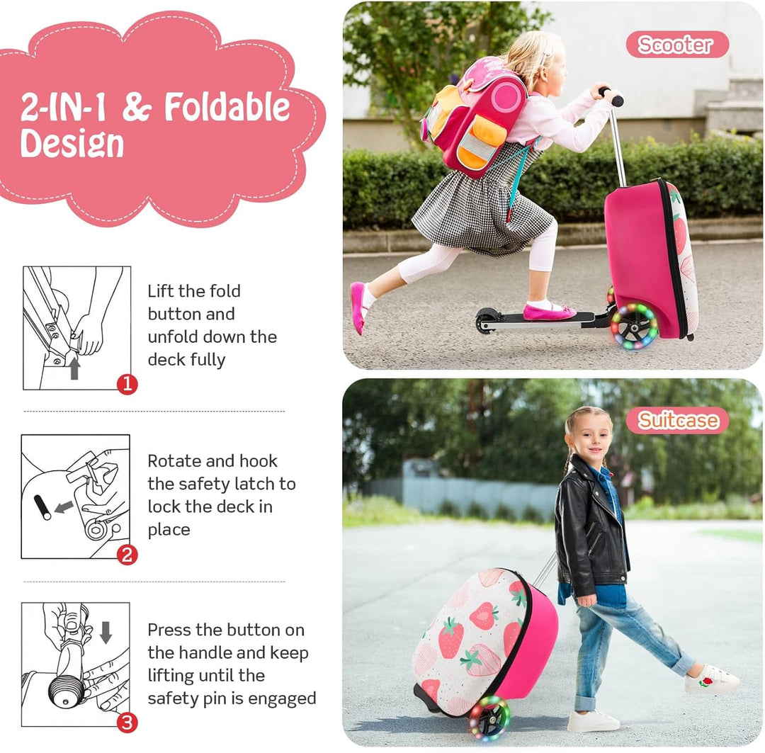 2-in-1 Kids' Scooter Suitcase with LED Wheels