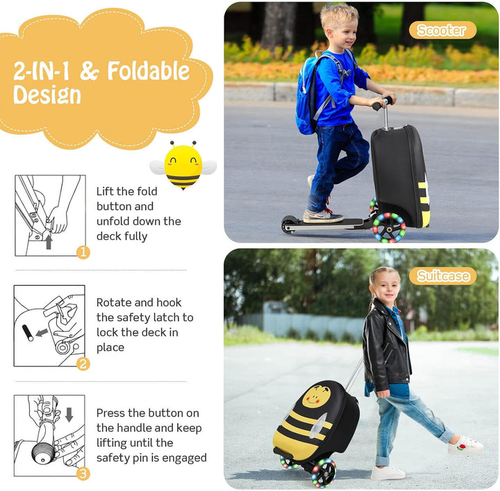 2-in-1 Kids' Scooter Suitcase with LED Wheels