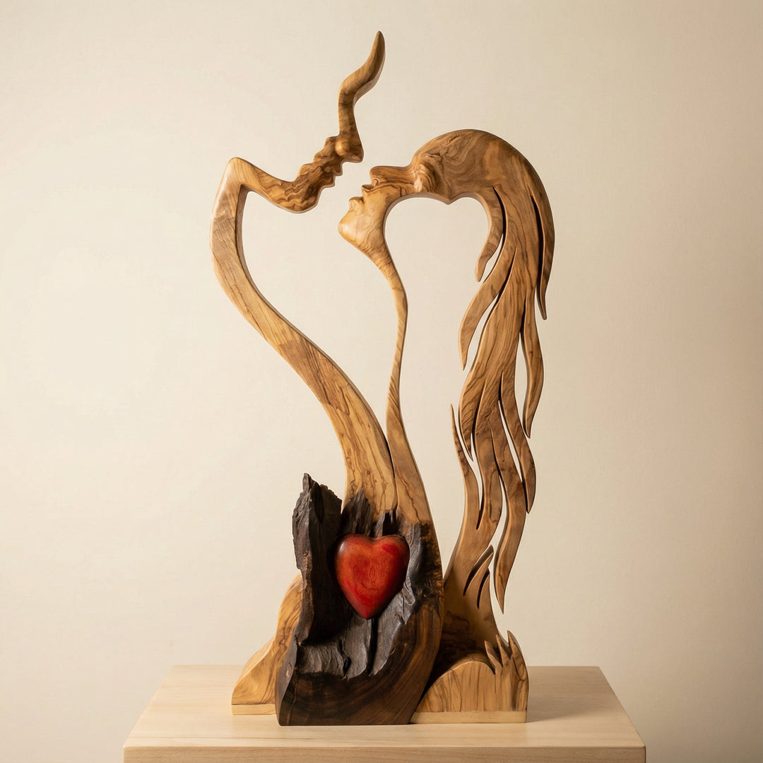 Paar-Skulptur aus Holz – Abstraktes Design, handwerklicher Look & Wohndekoration