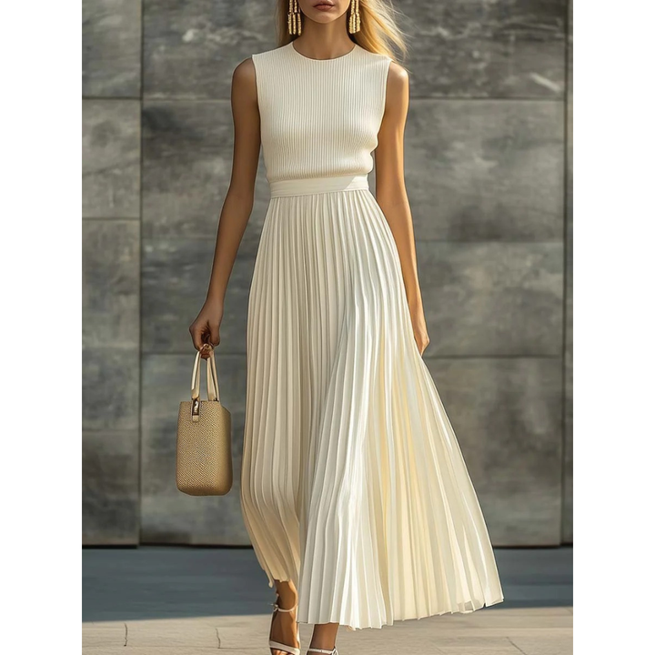 Cream pleated Bernadette maxi dress
