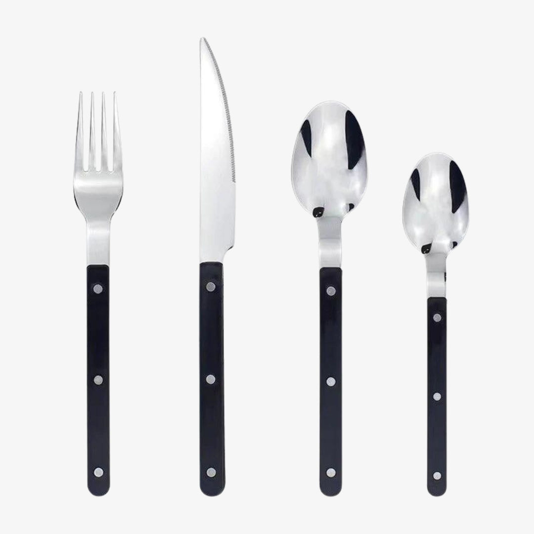 Set of 24 Stainless Steel Cutlery Pieces with Engraved Design – BistroLine