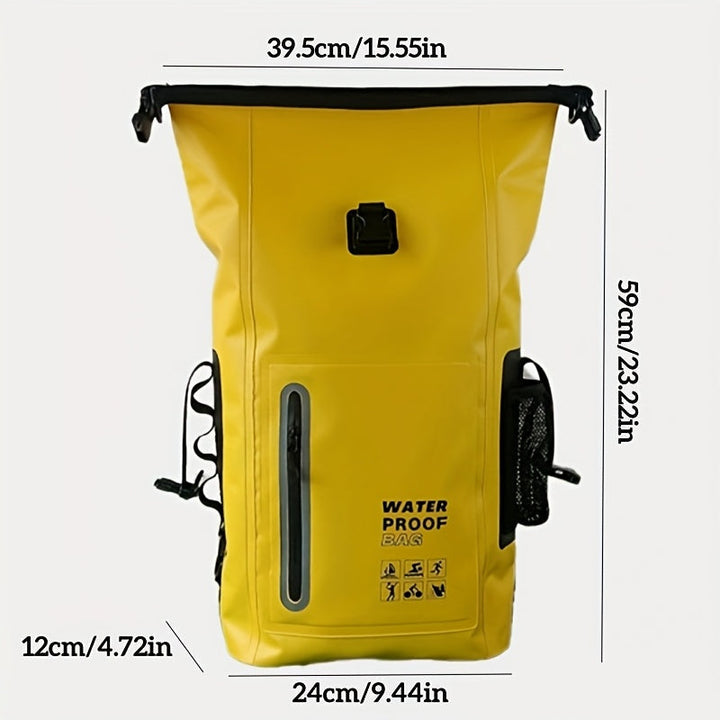 Waterproof 25L Backpack with Roll-Top Closure, Multiple Pockets, Sturdy Buckle Closure and Side Mesh Pocket