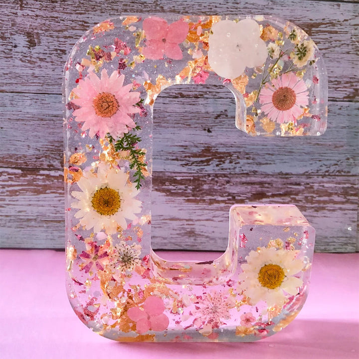 LumiFlair Floral Initial Night Light | Personalised Resin Light with Soft LED Light