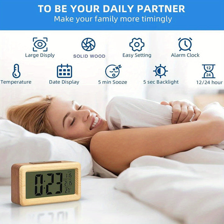 Digital Wooden Clock – LED Display with Temperature and Date