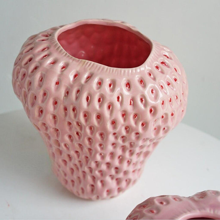 Strawberry-Shaped Ceramic Decorative Vase for Flowers and Tabletop Decor