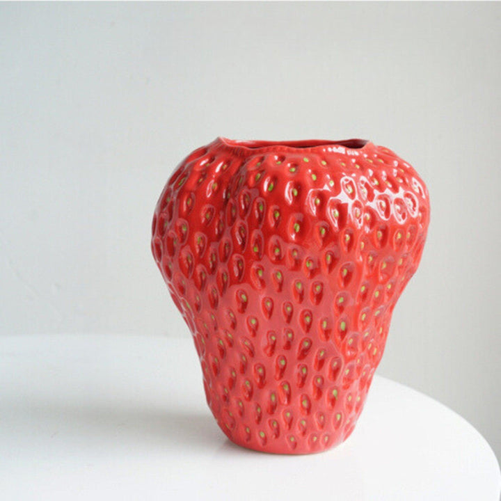 Strawberry-Shaped Ceramic Decorative Vase for Flowers and Tabletop Decor
