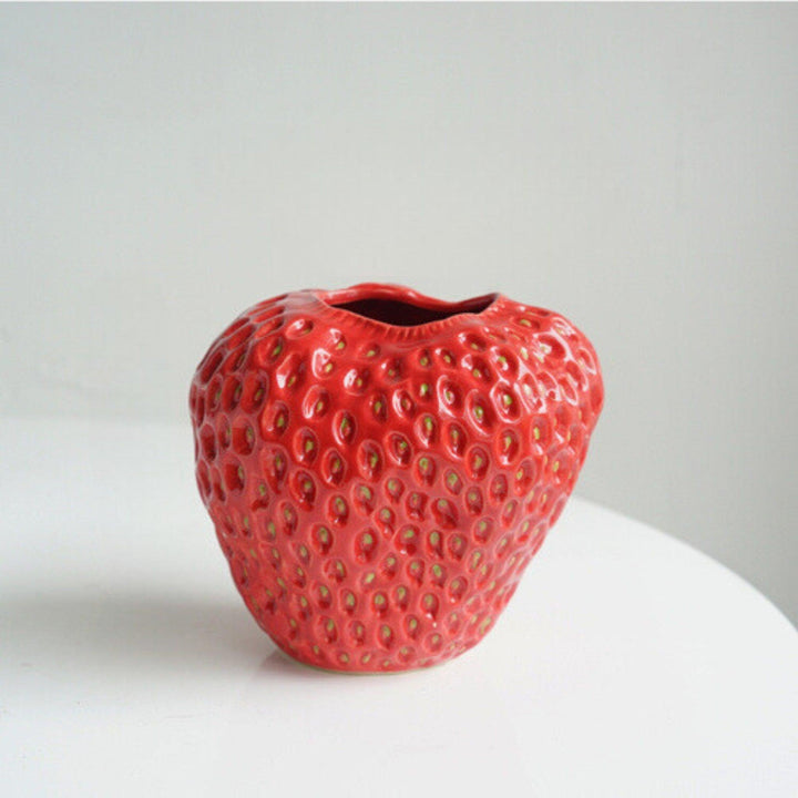 Strawberry-Shaped Ceramic Decorative Vase for Flowers and Tabletop Decor