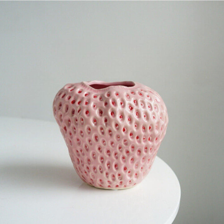 Strawberry-Shaped Ceramic Decorative Vase for Flowers and Tabletop Decor