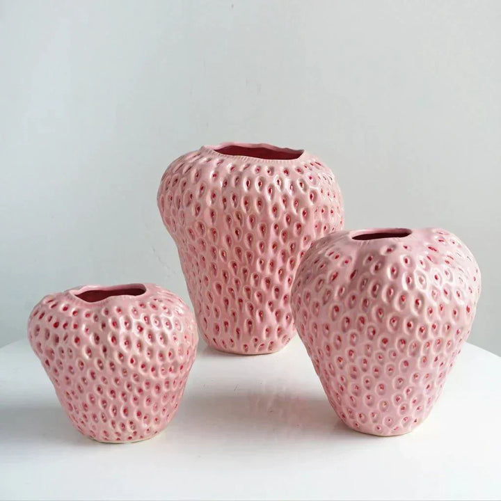 Strawberry-Shaped Ceramic Decorative Vase for Flowers and Tabletop Decor