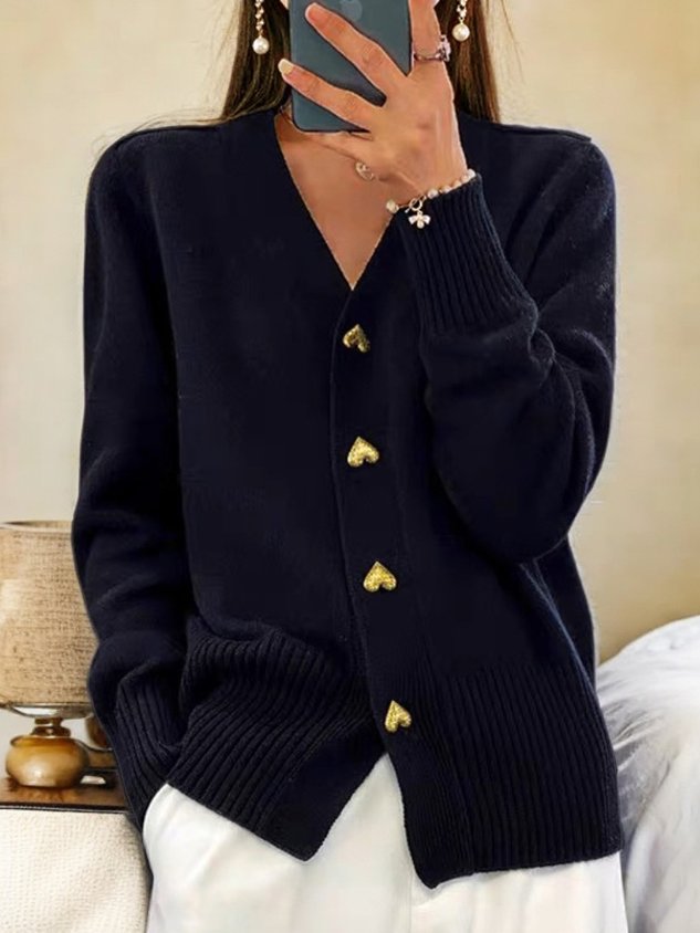 Elegant Women's Knit Vest - V-Neck | Heart-Shaped Buttons