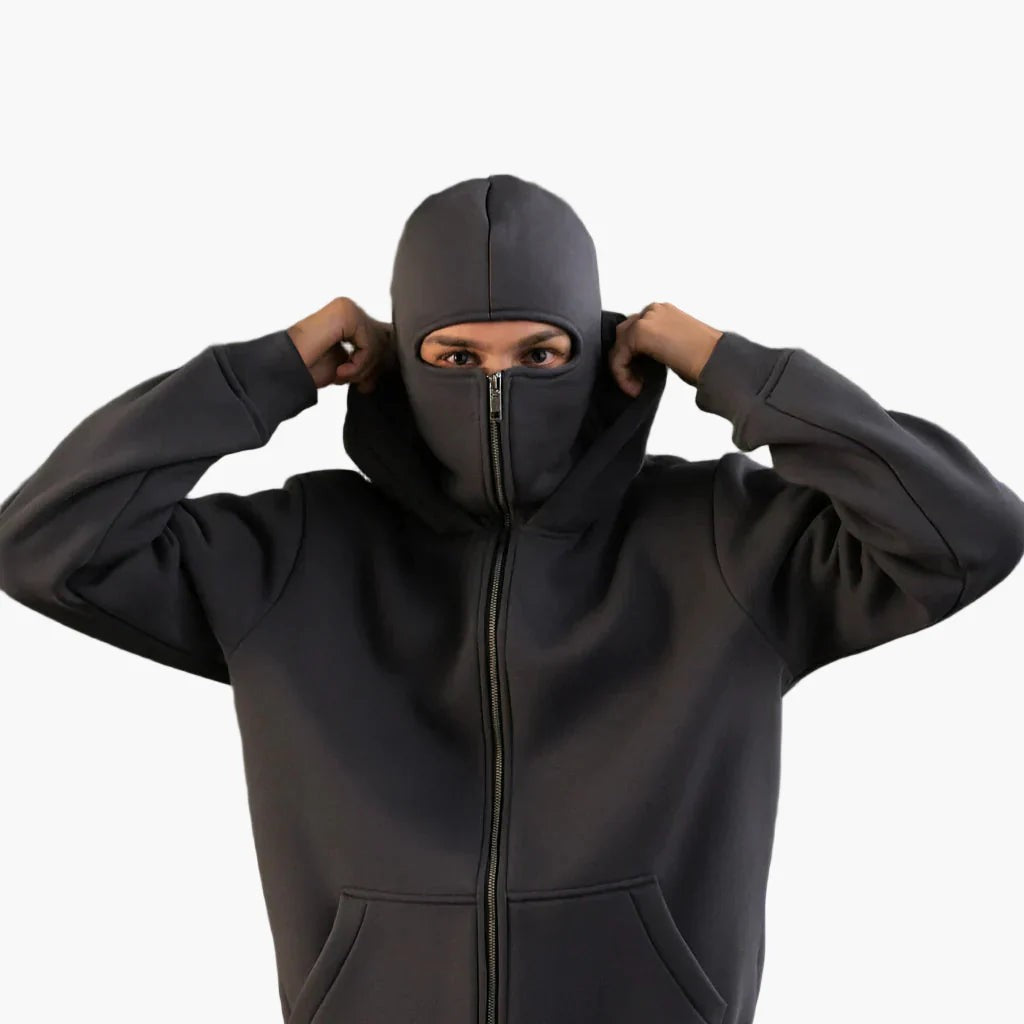 Alex | Unisex Urban Tech Zip Hoodie with Integrated Face Mask — image 12