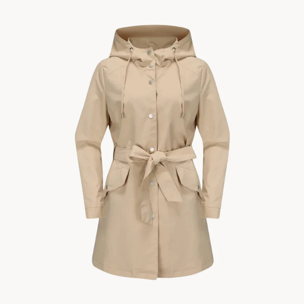 Women's Belted Hooded Trench Coat with Button Front — image 1