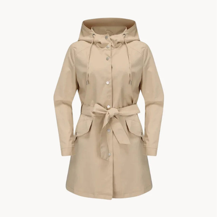 Women's Belted Hooded Trench Coat with Button Front — image 1