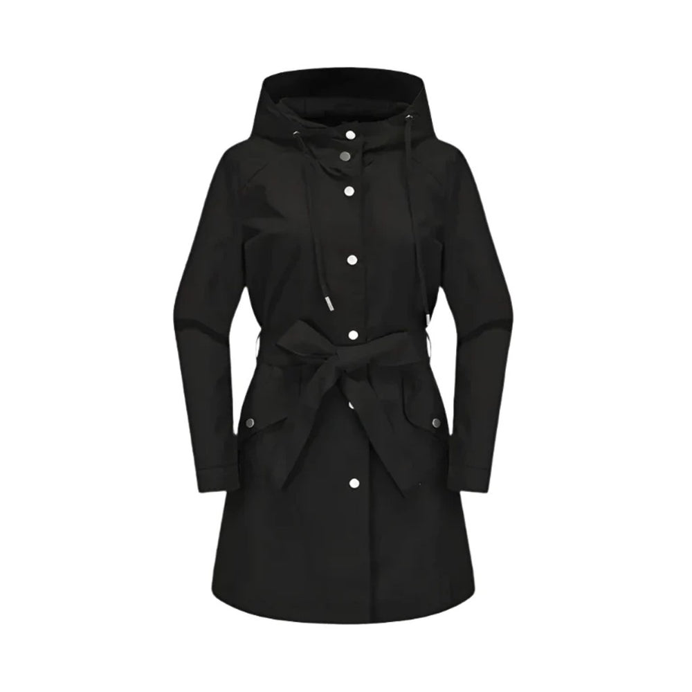Women's Belted Hooded Trench Coat with Button Front — image 2