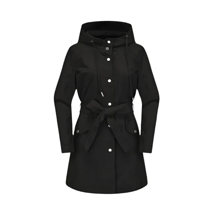 Women's Belted Hooded Trench Coat with Button Front — image 2