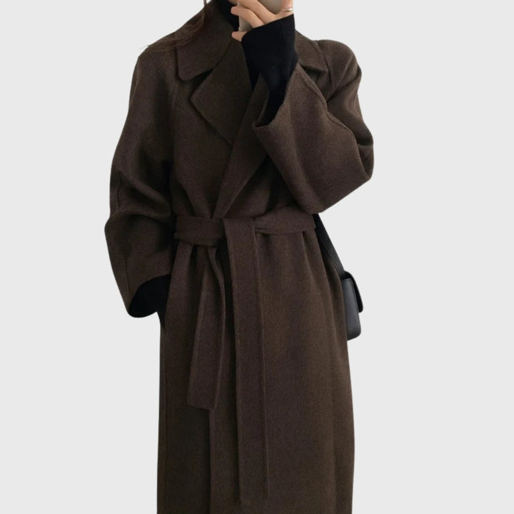 Women's Belted Wool Wrap Coat with Notched Collar — image 1