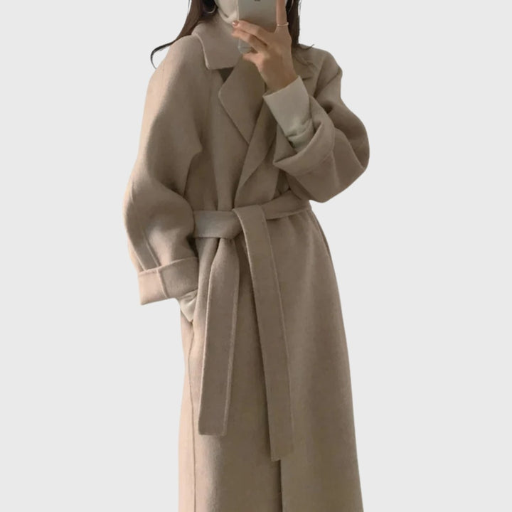 Women's Belted Wool Wrap Coat with Notched Collar — image 2